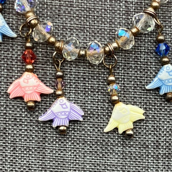 Angelfish Anklet Ankle Bracelet Angel Fish Multi Color Pastel Silver Retro BoHo - Picture 3 of 7